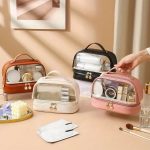 کیف لوازم آرایشی نیم دایره ای شفاف مدل دو لایه اورجینال